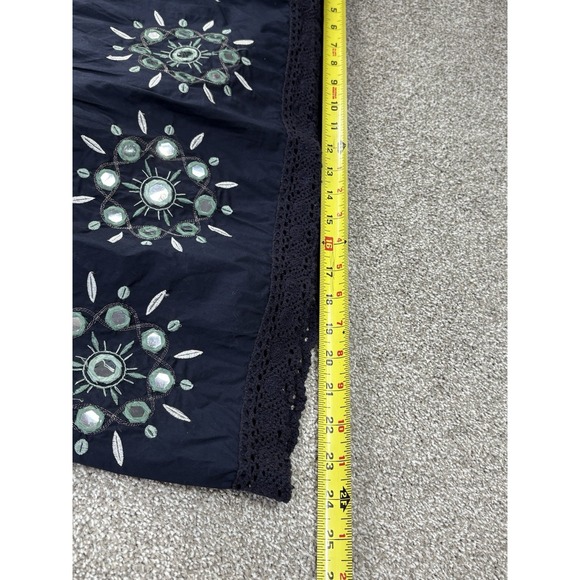Ann Taylor LOFT‎ Petites 2P Navy Embroidered Boho Peasant Skirt Mirror Beaded - Picture 6 of 10